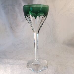 Green Cut Crystal Wine Goblet - Clear Stem